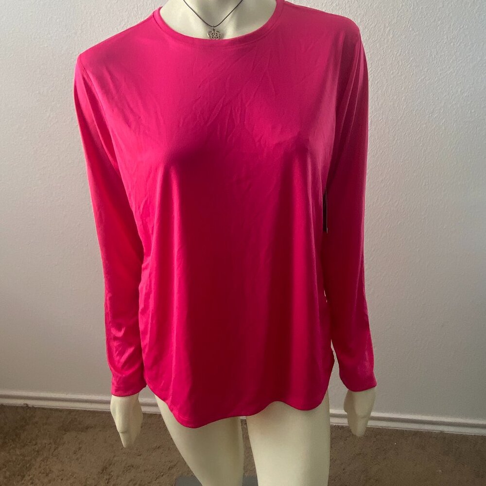 Athletic Works Women's Core Long Sleeve Tee Size L Fuchsia Burst DriWorks NWT